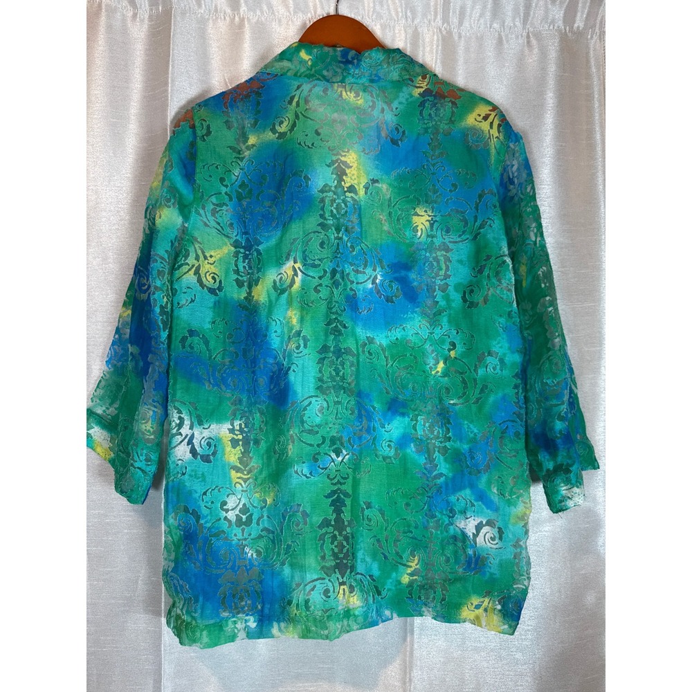 Tantrums Women's Green Blue Floral Burnout Button Down Top Size L - Picture 6 of 6